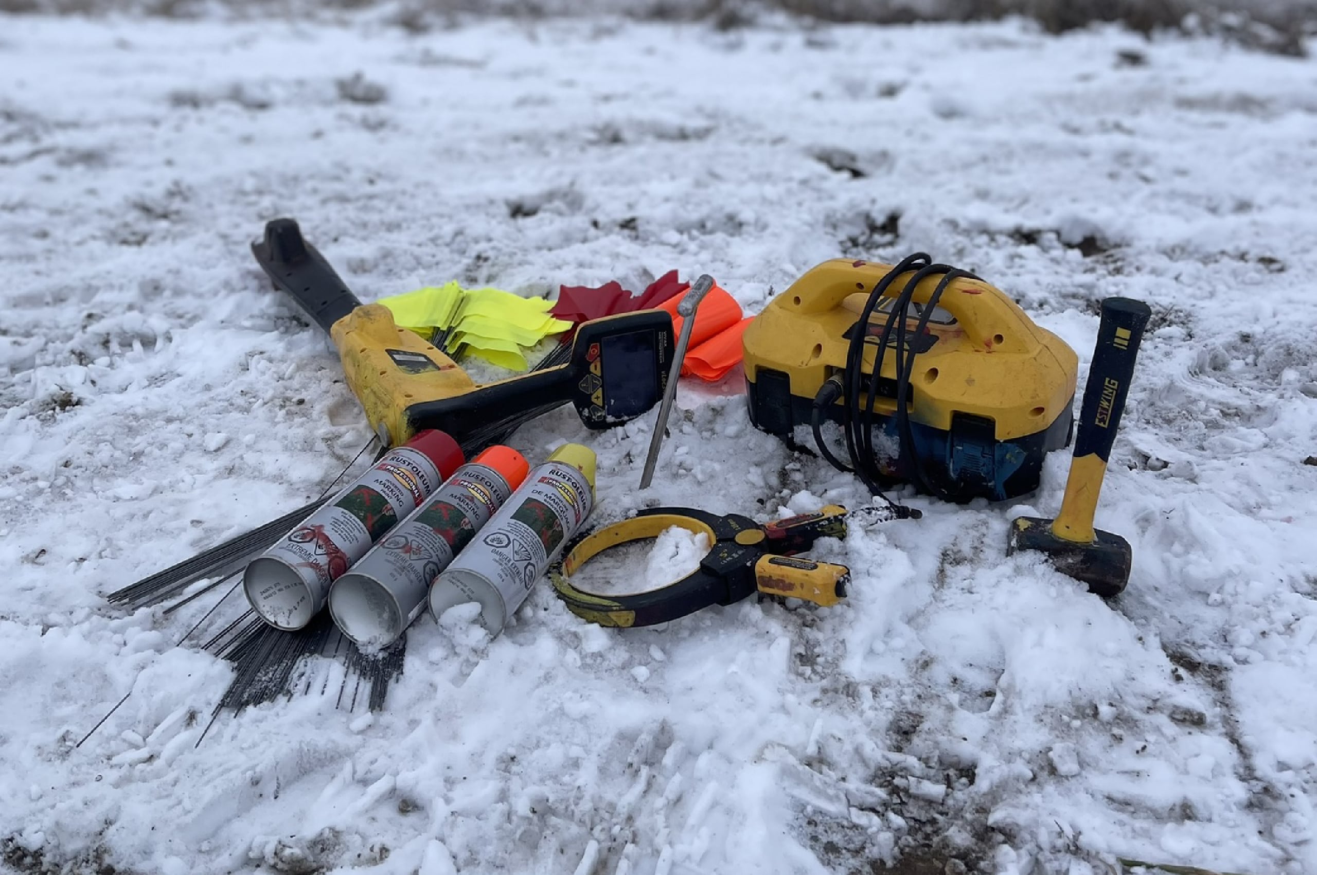 Surveying and line locating equipment on a lease site for the energy sectar in BC.